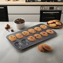 Hot Supply 12-Cavity Non-Stick Shell Shape Bakeware Easy Detach Carbon Steel Cookie Pastry Baking Mold Pan Cake Tools