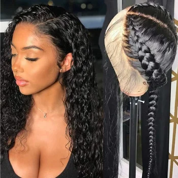 Brazilian Mink Virgin Human Hair Deep Wave Curly Semi half wig HD Lace Front Braided Long Wigs with Baby Hair