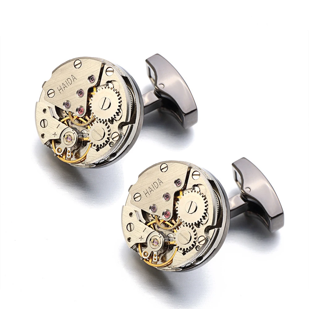 Mens Round Metal Cufflinks French Business Suit Mens Metal Gear Cufflinks High Quality Movement Cufflinks Clothing Accessories