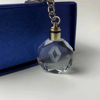 Custom Car Logo Blank Crystal Glass Octagon Keychain 3d Laser Crystal Glass Key Chain For Promotion Gift