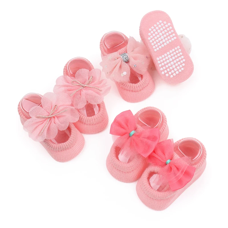Baby Girls Lace Bow Flower Boneless Socks 0-6-9 Months Infants Floor Breathable Absorbent Cotton Socks manufacture