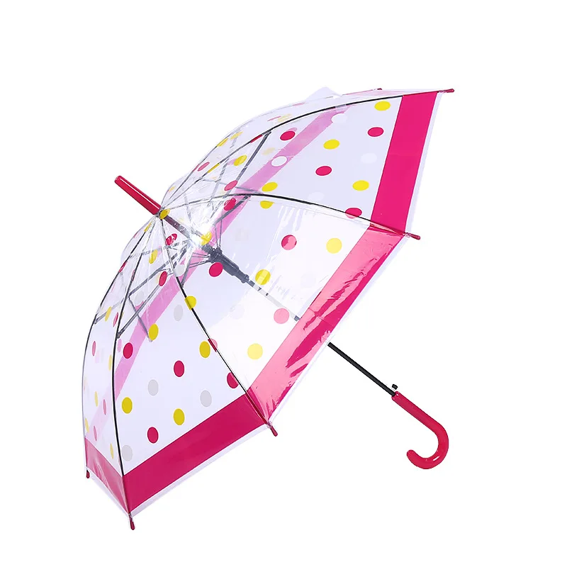 DD1267  Wholesale Automatic Rain Clear Umbrellas Stick Windproof Long Handle Straight Transparent Dot PVC Umbrella