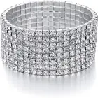 Rhinestone Bracelet 8 Strands Rhinestone Stretch Bracelet Silver Tone Sparking Tennis Bracelet