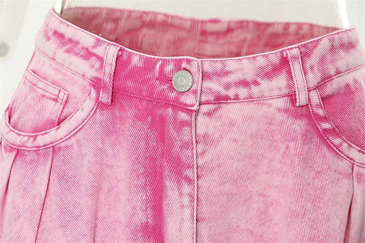 Women Skirt 2023 Summer Washed High Waist A-Line Pink Denim Skirt Fashion All Match Loose Long Jean Skirts