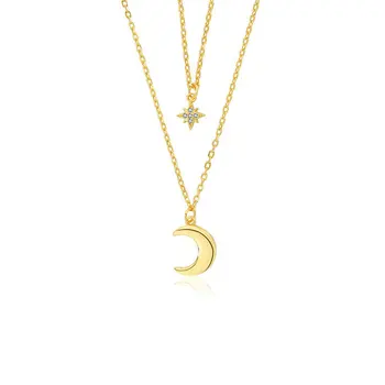 Minimalist Fashion Jewelry  Gold Plated Double Layer Chain Necklace 925 sterling silver Starburst moon necklaces