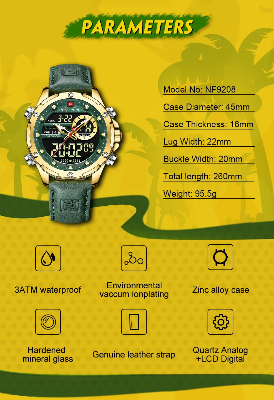 NAVIFORCE 9208 Luxury Original Watches For Men Casual Sports Chronograph Alarm Quartz Wrist Watch Leather Waterproof Clock