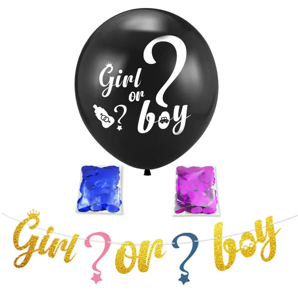 36 inch black Gender Reveal confetti balloon boy or girl Question Mark Balloon baby shower party decorations set