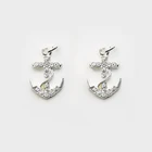 Anchor Rhinestones Silver Plated Zinc Alloy Charm For DIY Jewelry Making 12x18mm