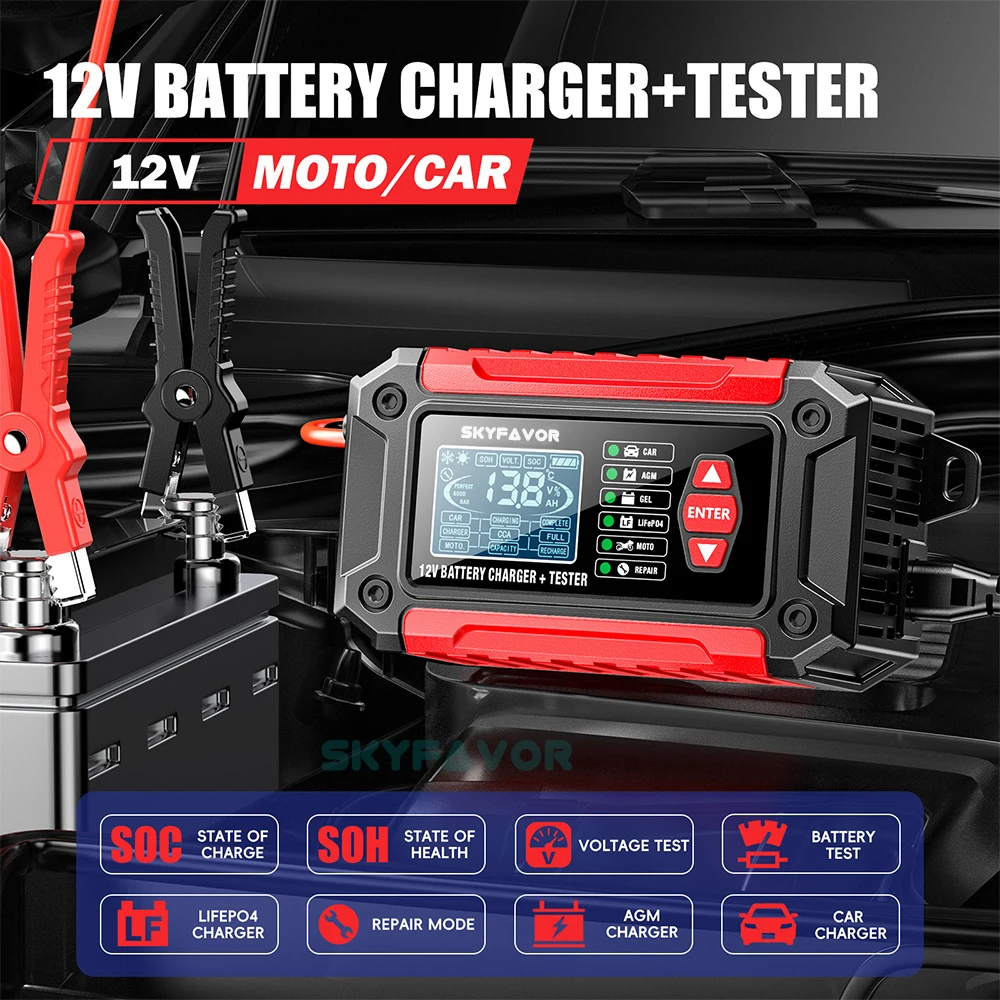 All in one car battery charger 12V 6A automatic gel agm lead acid battery analyzer CCA internal resistance tester & pulse repair