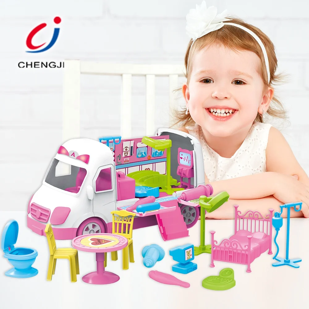 Girl mini house bus children doctor role pretend play game kit medical set toy