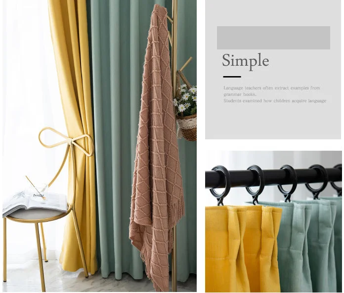Northern Europe simple solid color curtain fabric blackout and sun-resistant for living room custom
