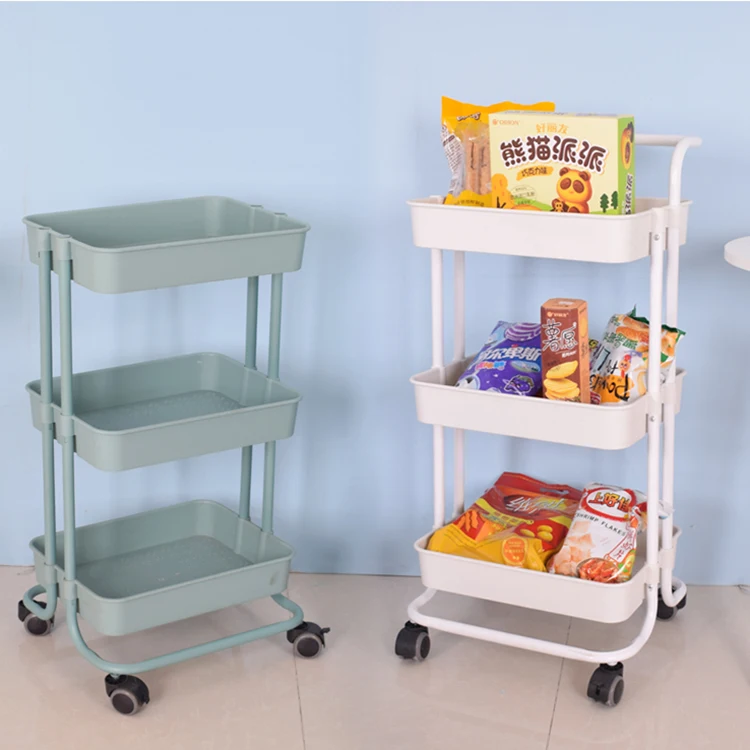 3 layer fruit and vegetable mesh white trolley storage basket for kitchen
