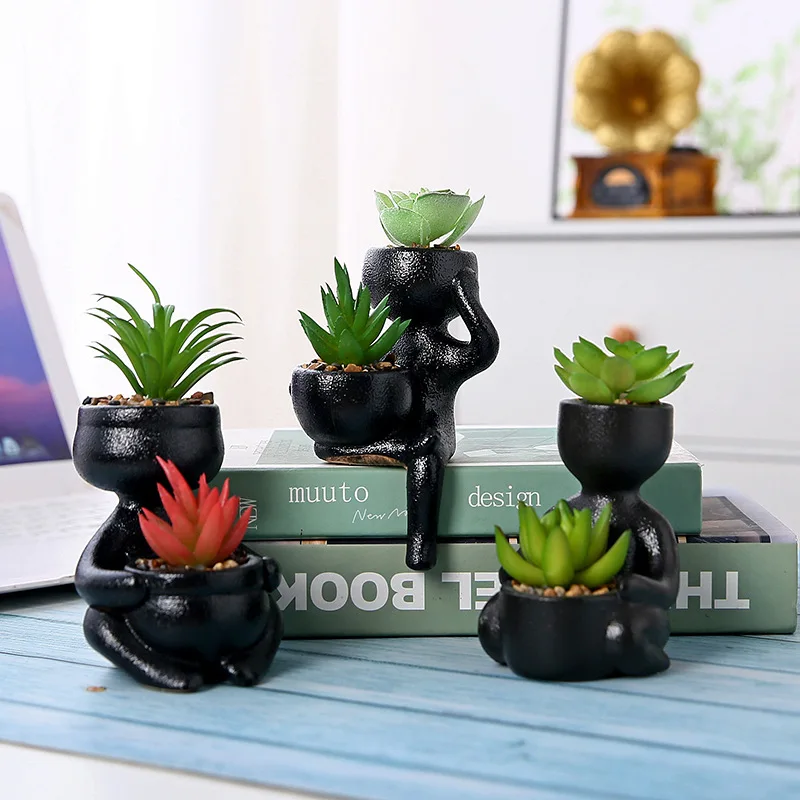 MB1 Nordic Bonsai Tree Pot Ceramic Little People Body Flower Pots Home Office Ornaments Cartoon Succulent Plants Pots