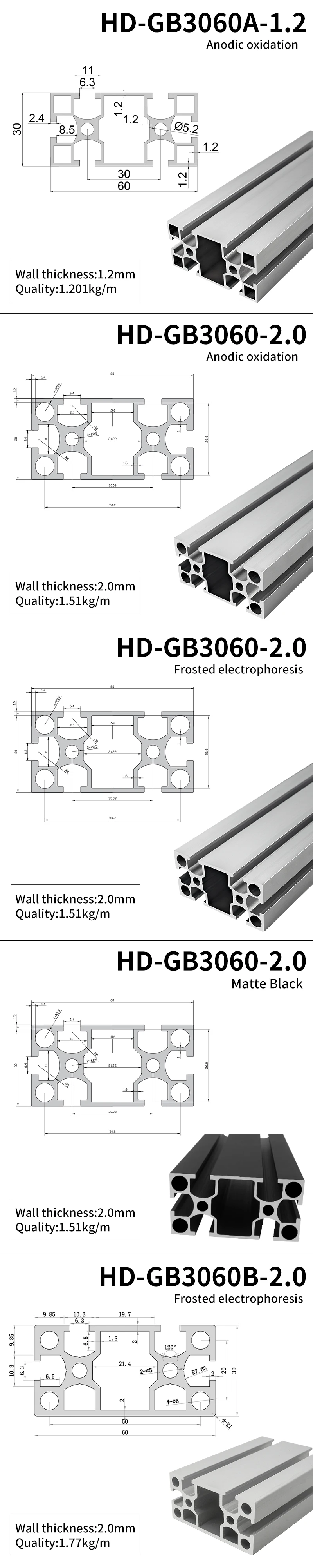 Industrial Extruded Aluminum Profile 3060 2.0mm Assembly Line Automation Equipment 3060 Aluminum Alloy square Tube details