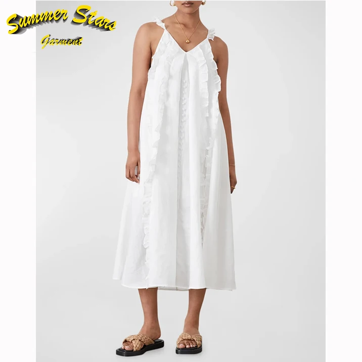 belted casual french button down white summer adult 2023 100% linen women made in italy maxi linen dress women