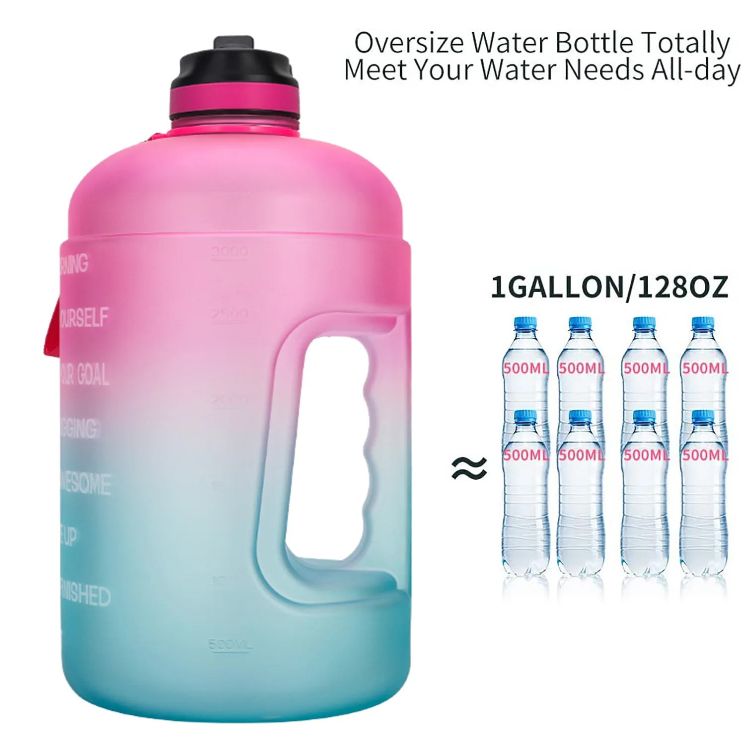 USSE 1 Gallon Water Bottle with Straw & Motivational Time Marker, BPA Free Reusable Gym Sports Outdoor Large Capacity Water Jug