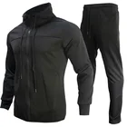 Custom 2 Piece Men's 2 Color Polyester Hood Zip Up Training Wear Running Tracksuit Sports Set Zip