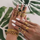 18k Gold 2021 Hot Selling Amercian Chic Style Minimalist Stackable Chunky Alloy 18K Gold Rings