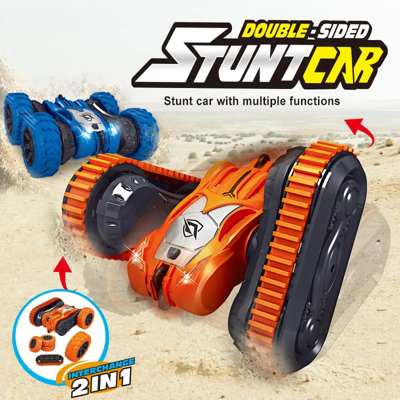 2 In 1 RC Stunt Cars Double-sided Stunting Vehicles Remote Control Car Toys Tank Track Wheels Vehicle Toy with Light