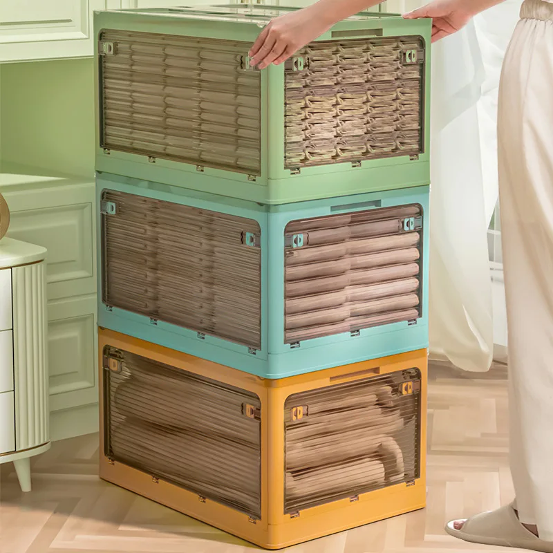 Plastic Storage Bins Container with Lids and Secure Latching Buckles, Clear Stackable With 5 Doors and Detachable Rollers