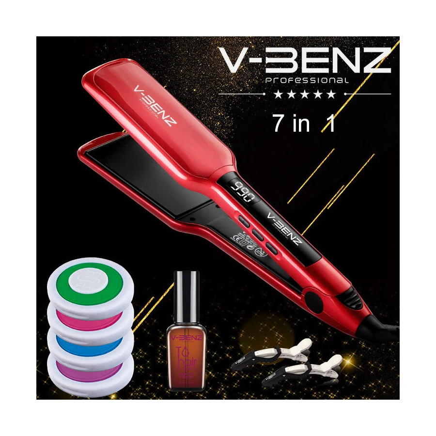 V-benz 7 In 1 Red Stainless Steel Hair Straightener Machine Hair  Straightening With Led Display Titanium Plate Flat Iron - Buy 7 In 1 Hair  Straightener,Hair Straightening With Led Display Titanium Flat