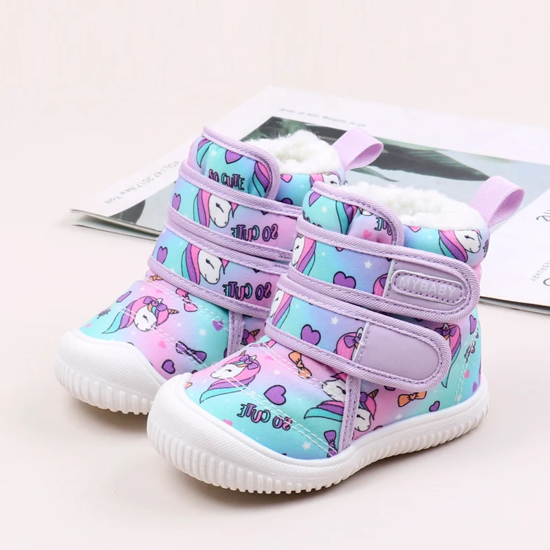 High Quality Baby Boots Winter Soft and Warm Rubber Sole Anti-slip Ankle Cover Little Boots rainbow Shoes for Kids supplier