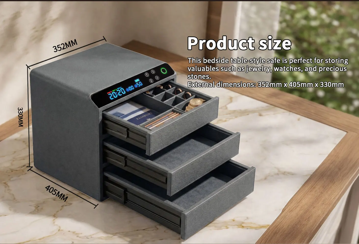 dr 1273 ft ceqsaffe factory best selling jewelry safe household anti theft small intelligent fingerprint safe box 4 drawers storage safe-2