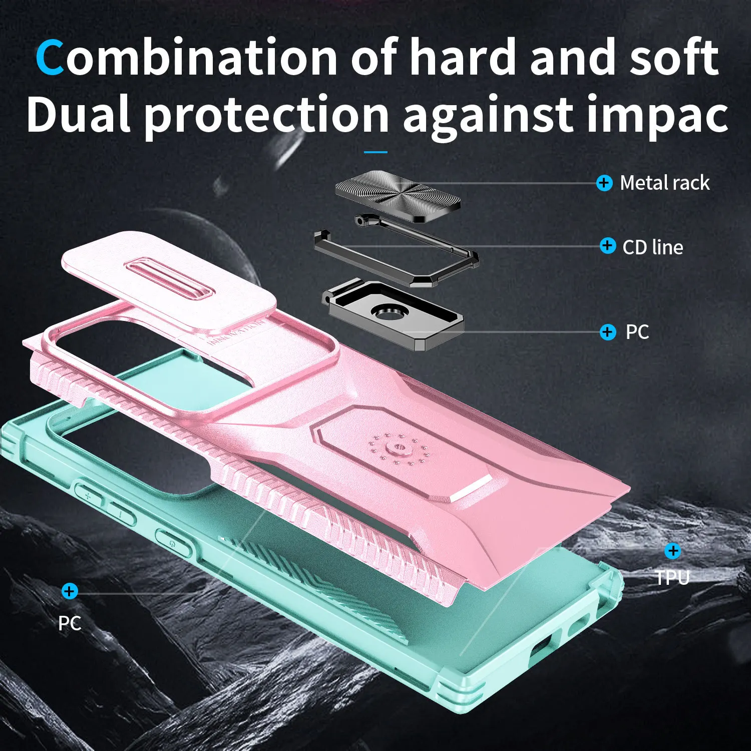 Sliding Window Metal Ring Bracket Phone Case For Samsung Galaxy S24 Ultra A54 A34 A15