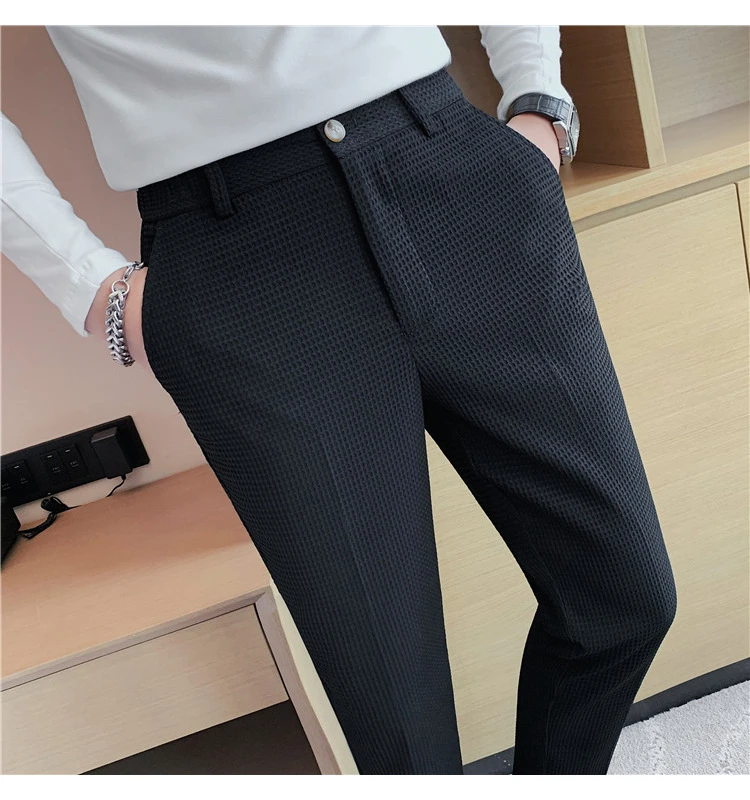 Popular new casual dress pants solid color nine-point pants fashion men's dress pants
