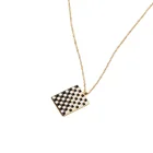 Rectangle Jewelry 18K Gold Plated Black And White Rectangle Pendant Necklace Dainty Necklace