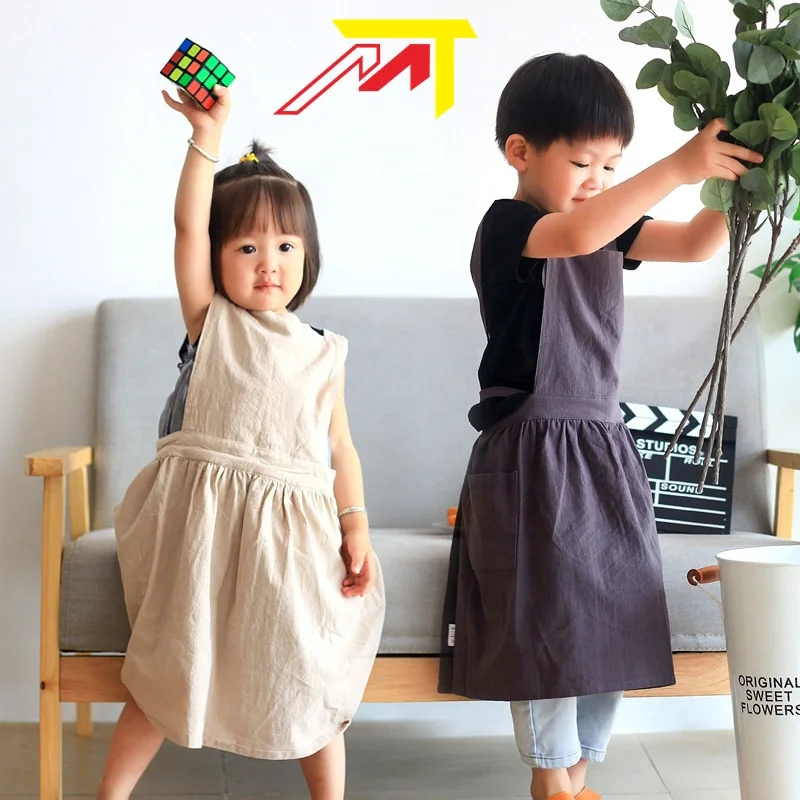 Easily cleaned kids Double shoulder tie apron with 2-pocket  custom advertisement art apron child school  For Cooking Painting