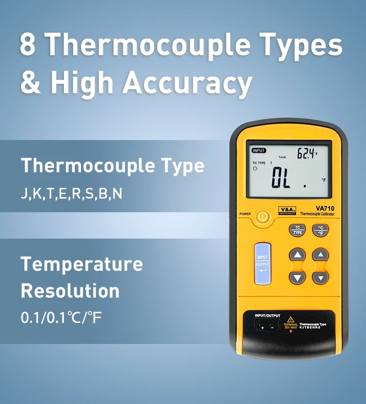V&A VA710 Battery-Powered Multifunction Electronic Thermocouple Calibrator Customizable ODM Support 1-Year Warranty