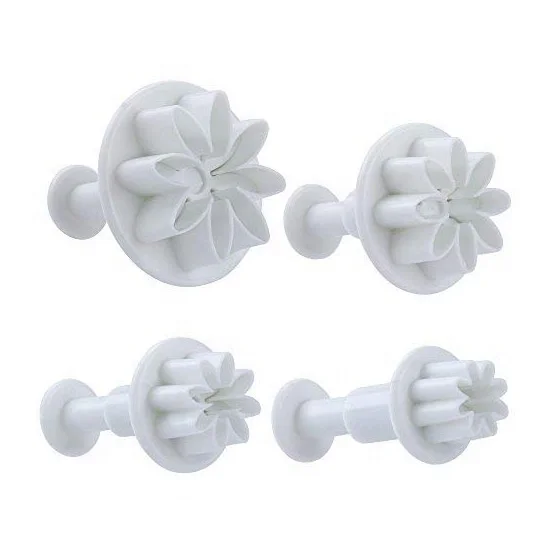 Custom 4pcs white plastic blossom daisy flower shape cookie sugar cake decorating tools plunger fondant cutters