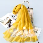 Shawl Long Women's Real Silk Scarves Shawl Feather Embroidery Long Scarf