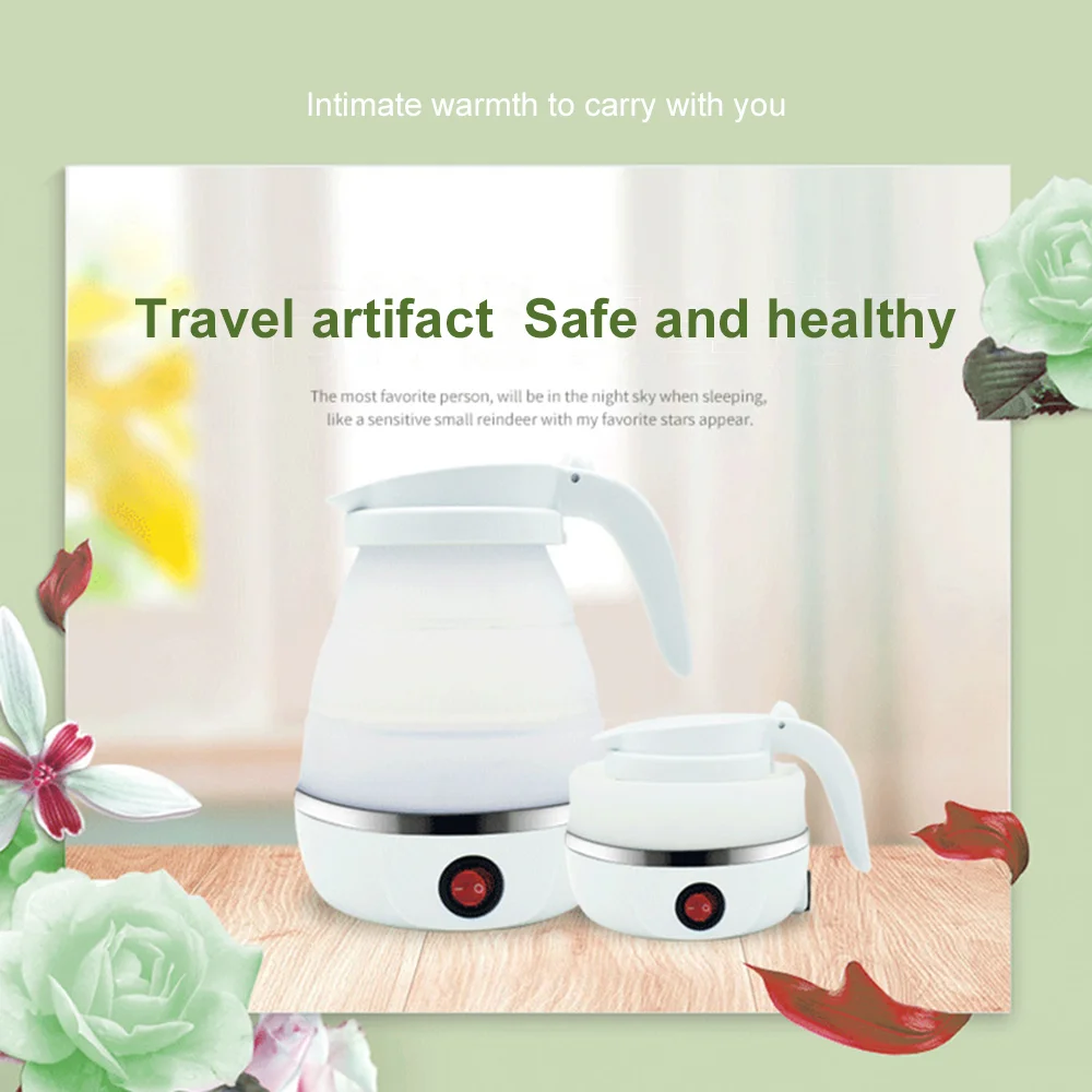 Travelling Folding Kettle Electric Silicone Foldable Water Kettles Compression Leak Proof Portable Mini Kettle 600ml Household
