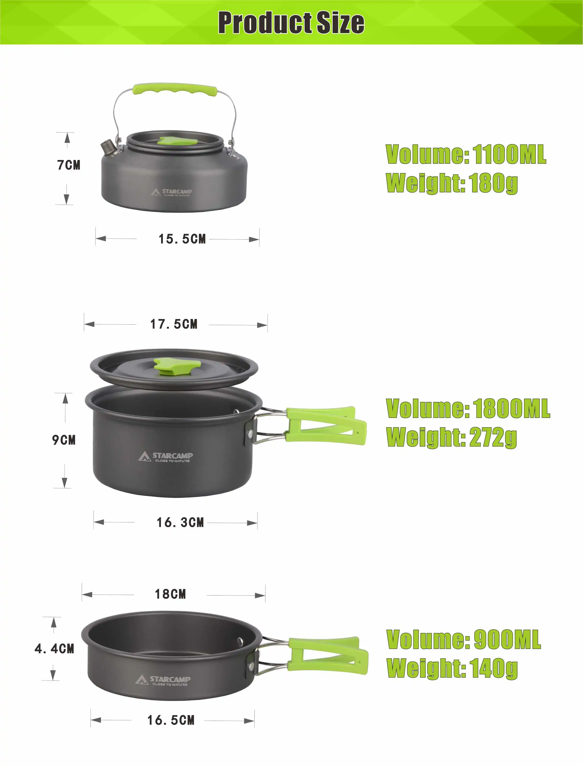 STARCAMP 11 in 1 Aluminium Outdoor Cookware Set 11-Piece Picnic & Camping Tableware Mess Kit & Cutlery for Cooking & Dining