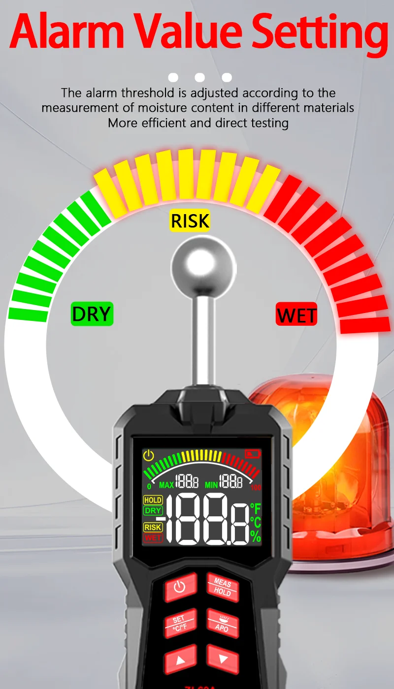Inductive Wood Moisture Meter Hygrometer Non-contact Timber Damp Wall Detector Non-destructive Humidity Tester ZL62A 3AAA
