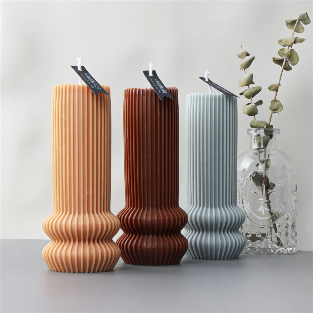 Cylindrical Tall Pillar Candle Molds Aesthetic Twist Silicone Mold