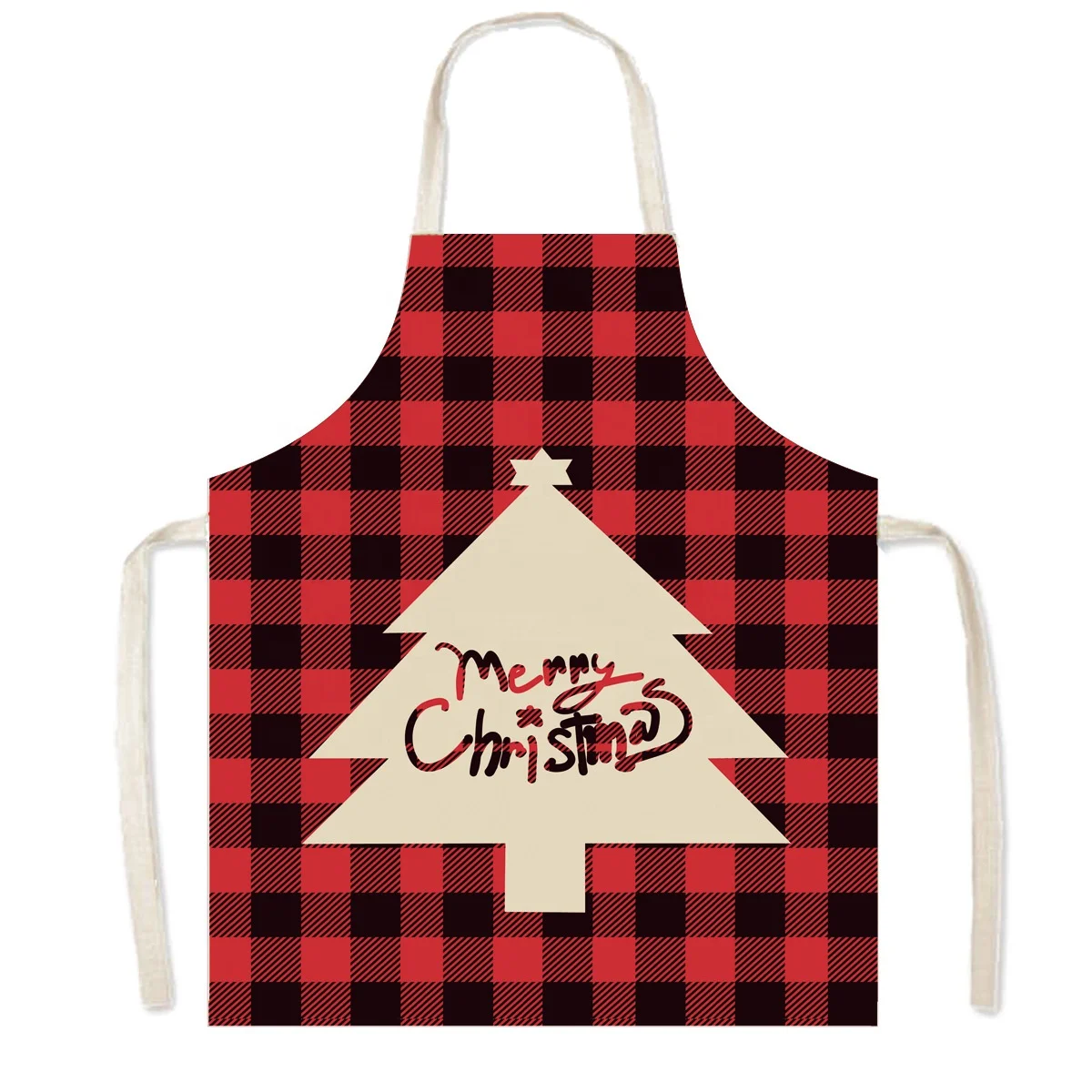 Linen Christmas Red Plaid hang cheap Apron Sublimation Parent-child Oil Resistant Sleeveless gingham aprons Organic Cotton Whole