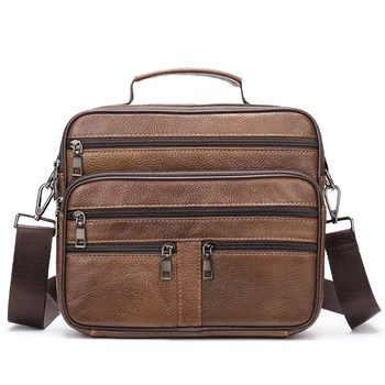 New men's leather crossbody bag senior sense casual bag Black brown mid shoulder bag wholesale custom logo