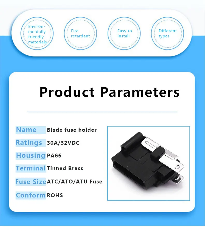 PA66 Brass Terminal Standard Blade Fuse Holder with PCB Mounting for Automotive Applications