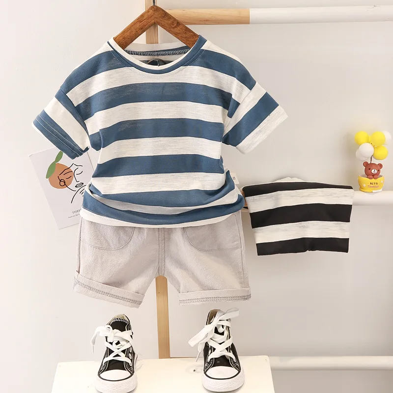 Wholesale Children's Clothing Boys Girls Striped T-shirt Casual Shorts Fashion Summer Short-sleeved Baby Clothing Sets
