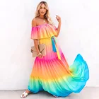 Dress Dresses Women Fashion Sexy A Line Rainbow Bandage Floral Dress Casual Wear Party Club One-Shoulder Casual Dresses
