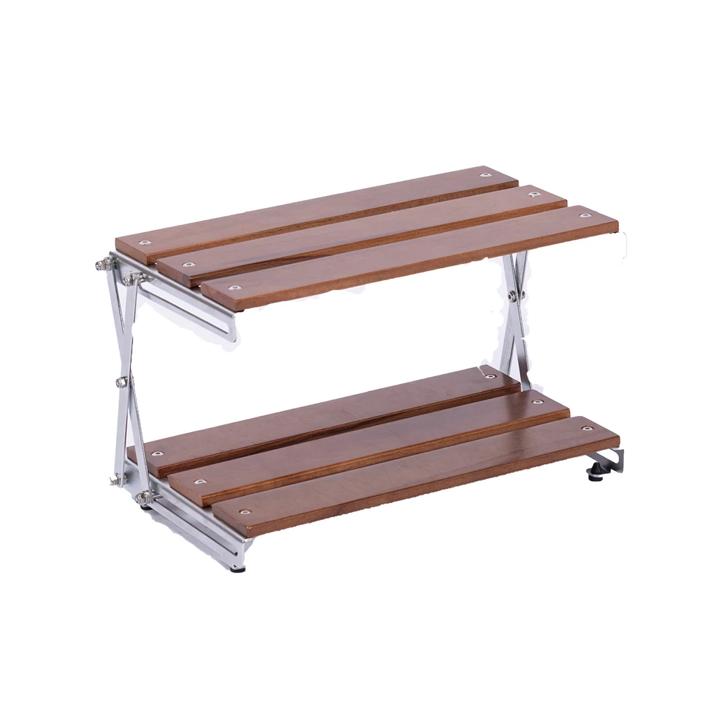 Wood Table Shelf for Outdoor Camping Picnic Beach BBQ 3-Tier Bamboo Metal Collapsible Portable Camping Picnic Storage Rack