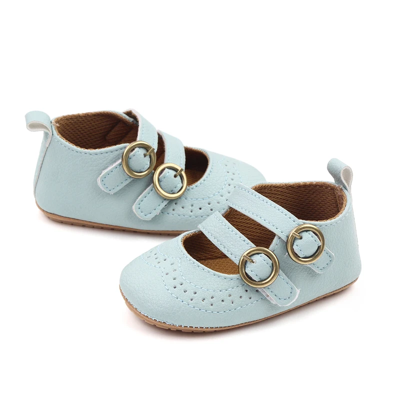 Leather Mesh Hollowed Out Double Line with Baby Girls Solid Color Soft Soled Small Leather Shoes manufacture