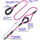 Heavy Duty Easy Control Reflective Custom Braided Rope Padded 2 Handles Dog Lead Leash With Poop Bag Holder
