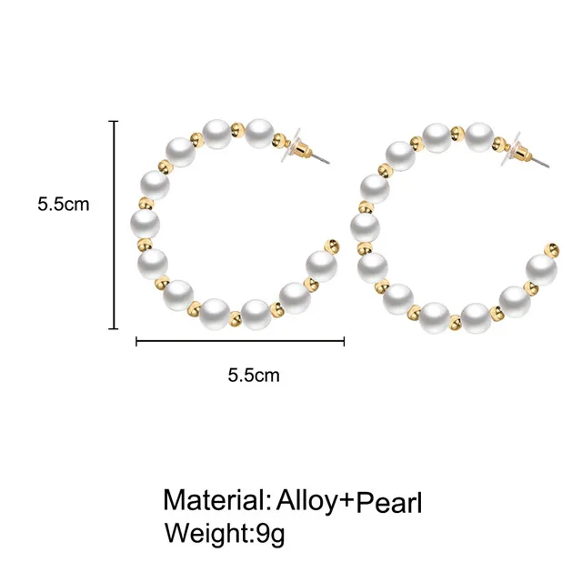 Finetoo Vintage Oversize Pearl Earrings For Women Big Hoop Earring Set Statement Geometric Fashionable Design Jewelry