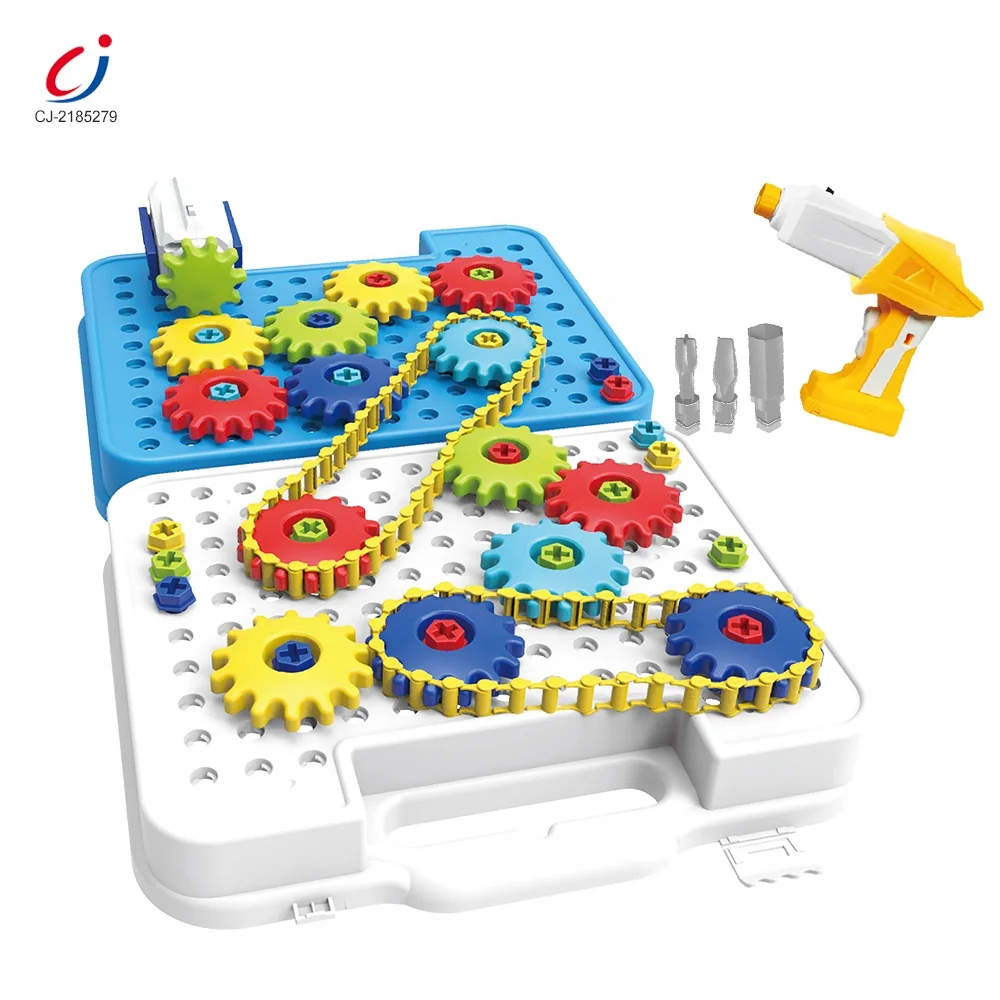 DIY educational stem 206PCS gear puzzle building block assembly toy tool boxes rotating gear building block for kids toys