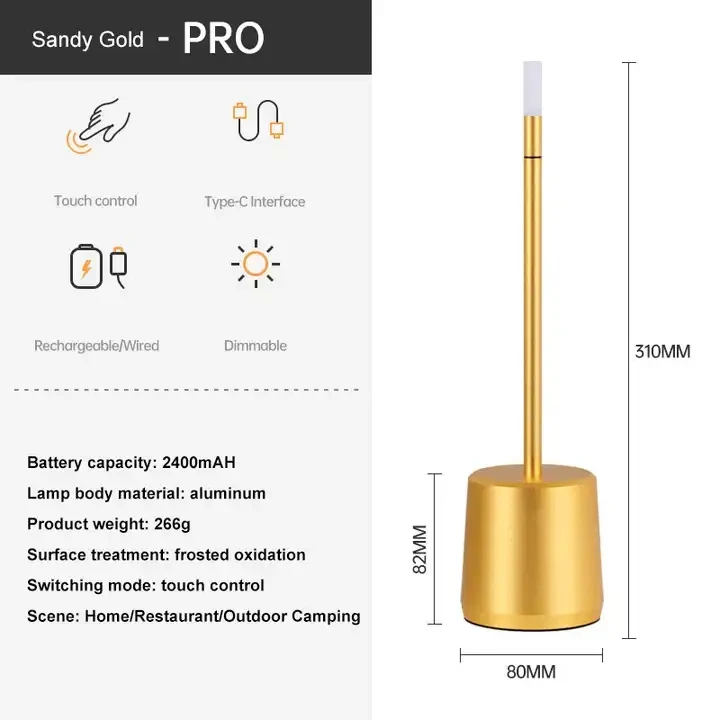 Nordic luxury Hotel  Bar Cordless Battery Gold Table Lamps Portable Study Rechargeable Dimming LED Table Lamp