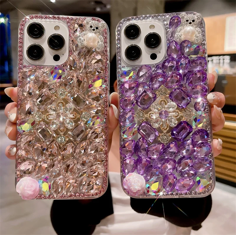 Luxury Handmade Crystal Glitter Diamonds Phone Case For iPhone 15 14 13 12 Pro Max Rhinestone Mobile Cover For Samsung S24 A53